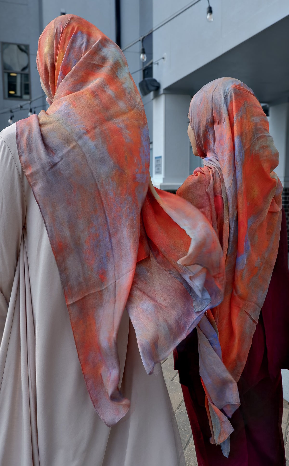 Crimson skies printed modal hijab, alternate view