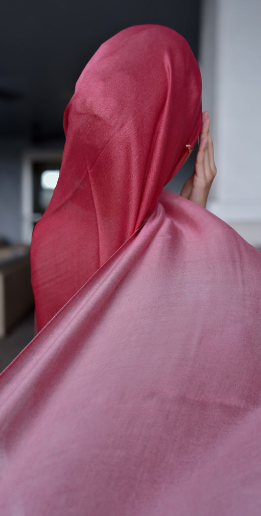 Ombré Modal Hijab in Cherry & Rouge