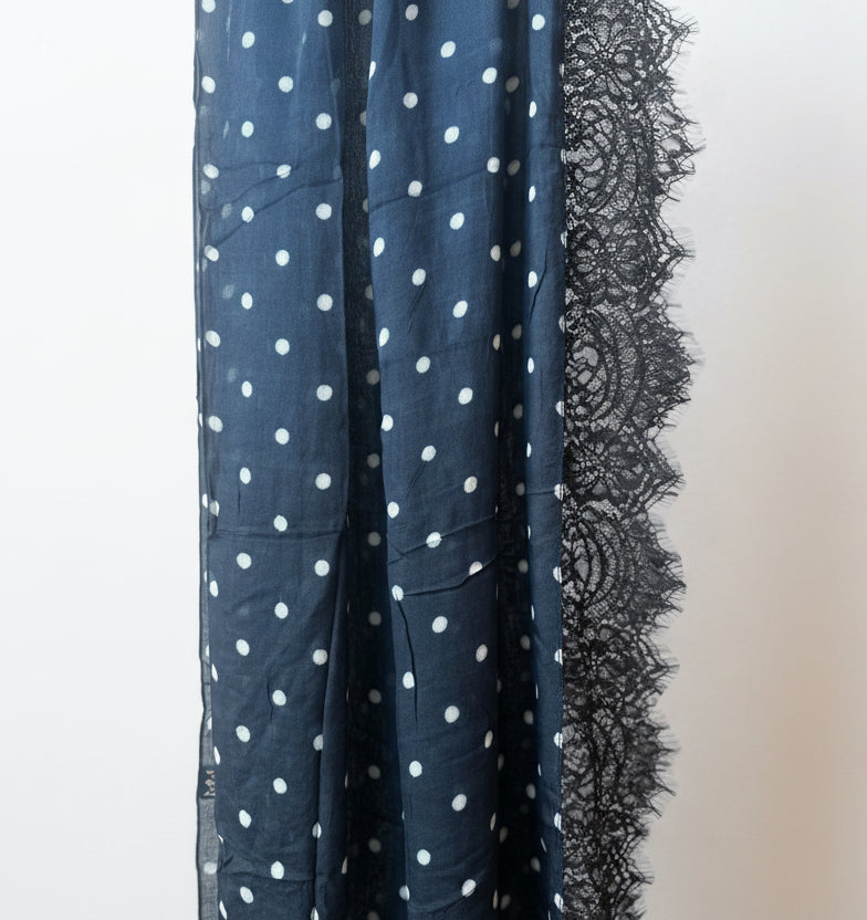 Navy & White Lace Printed Modal Hijab