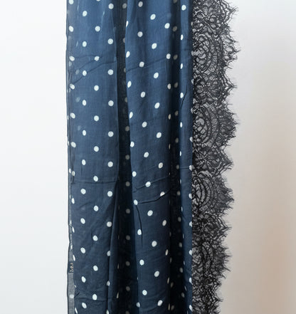 Navy & White Lace Printed Modal Hijab