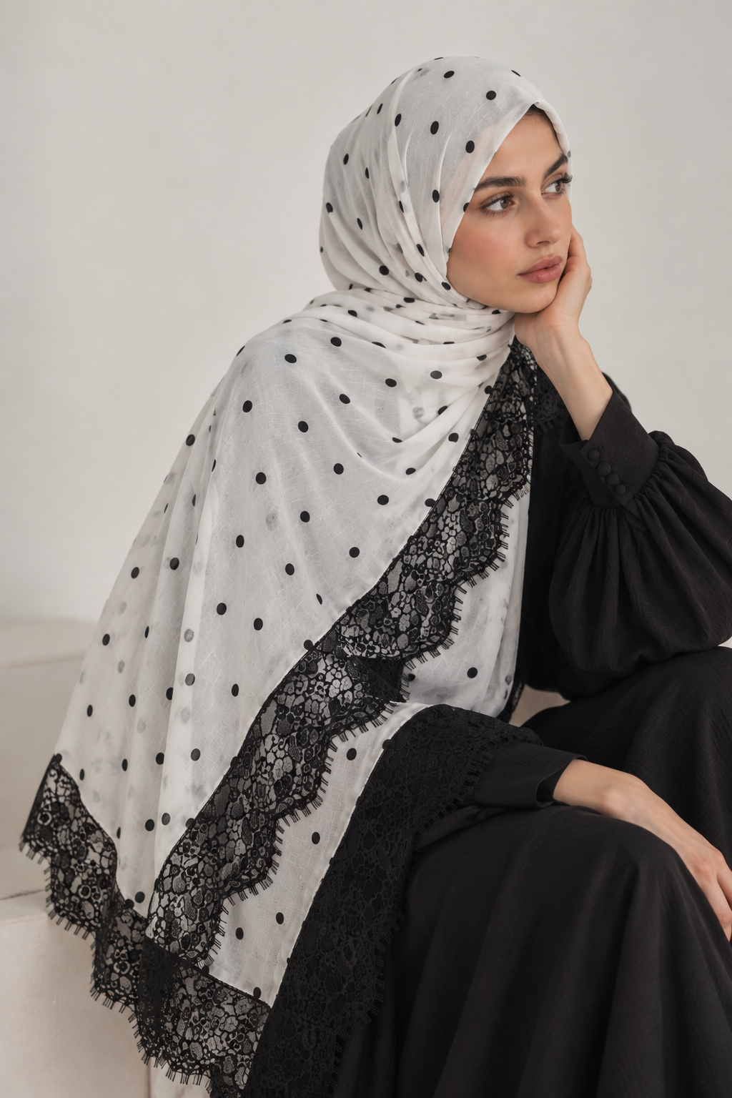 Black & White Lace Printed Modal Hijab
