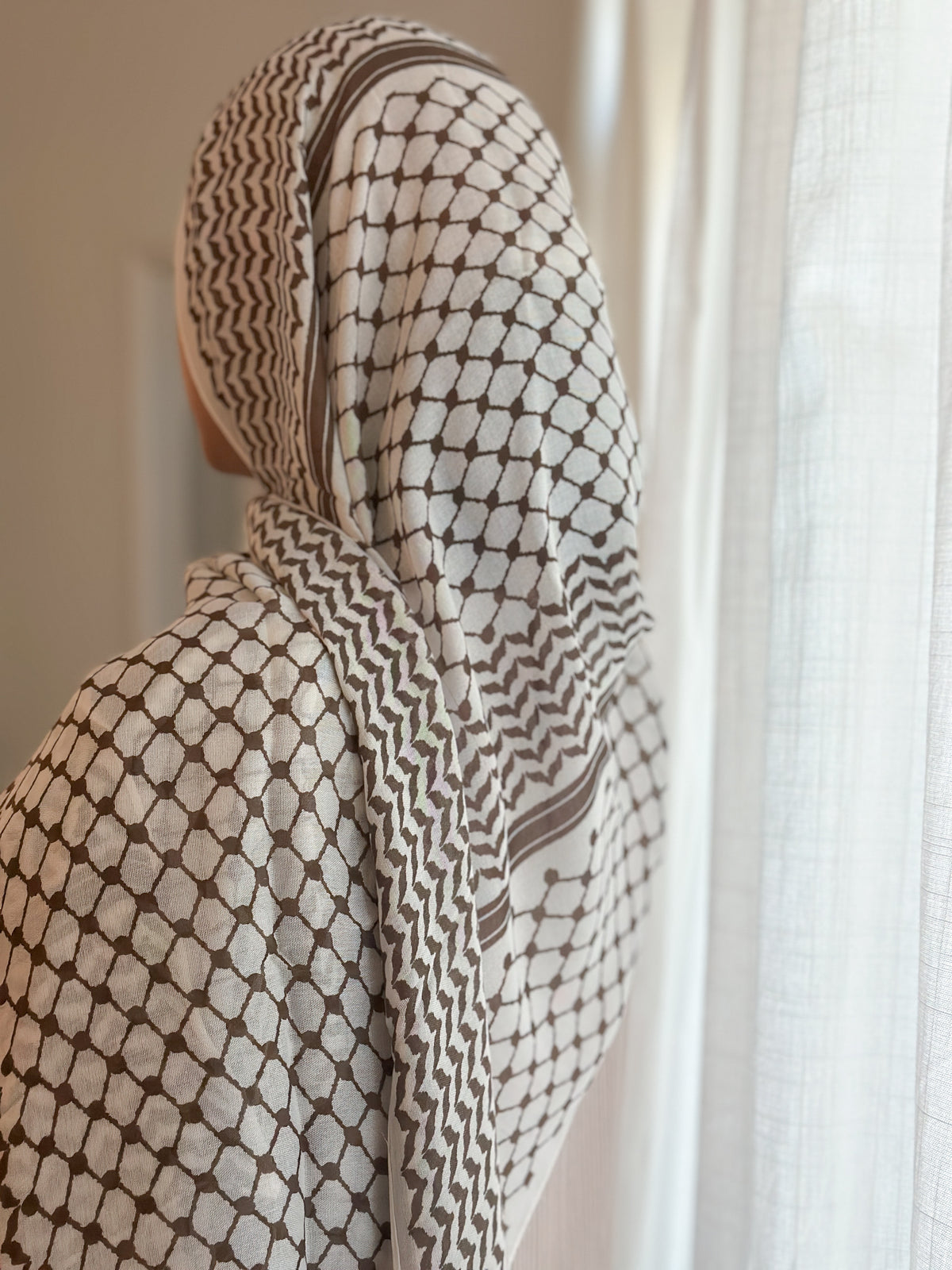 Brown keffiyeh printed modal hijab in brown