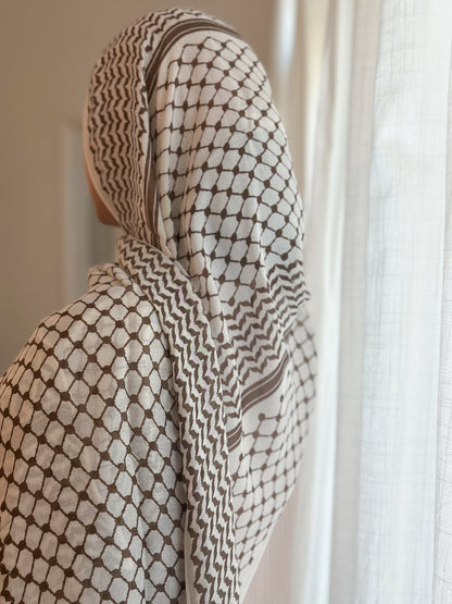 Brown keffiyeh printed modal hijab in brown