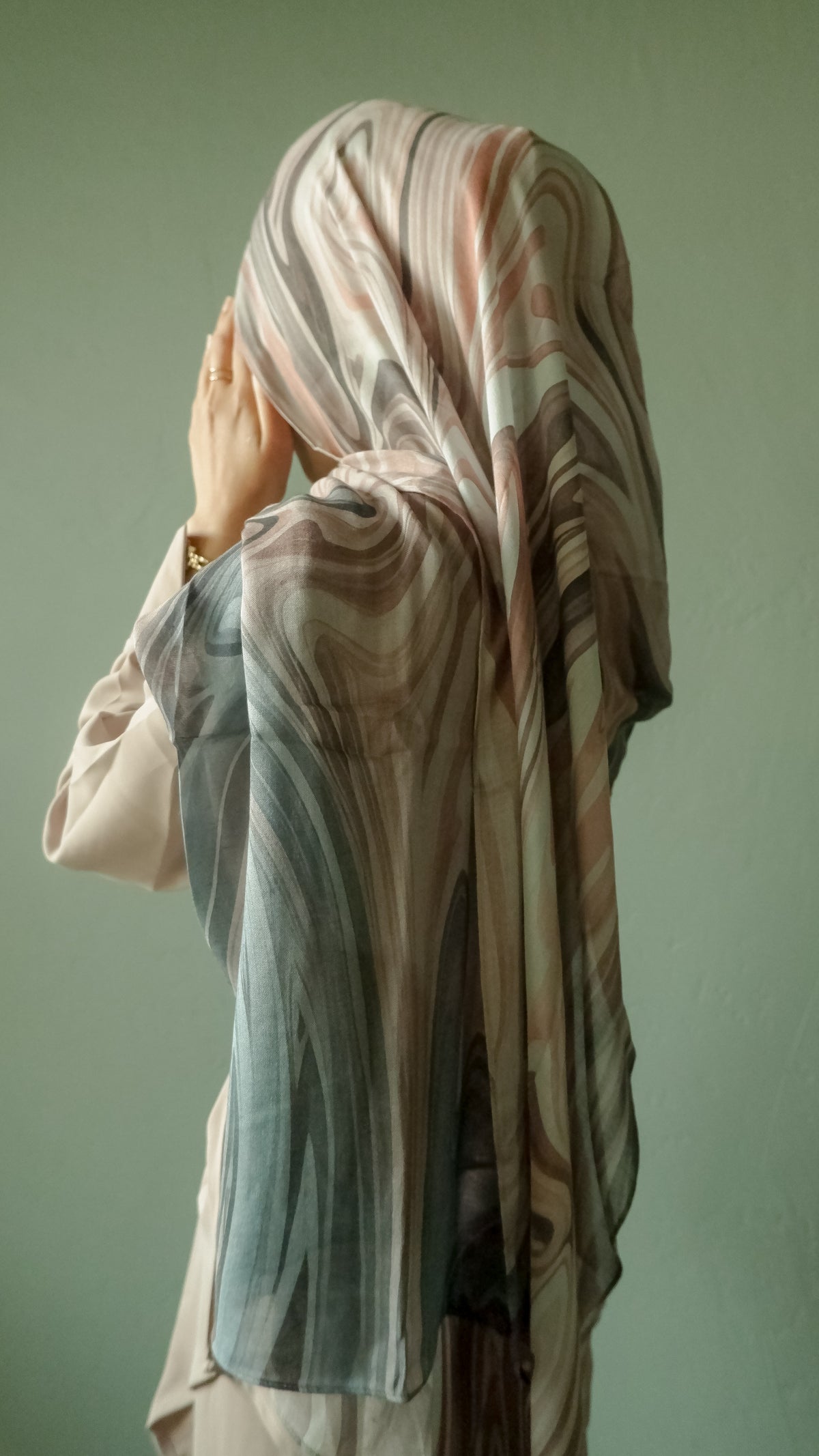 Aqua swirl printed modal hijab, second alternate view