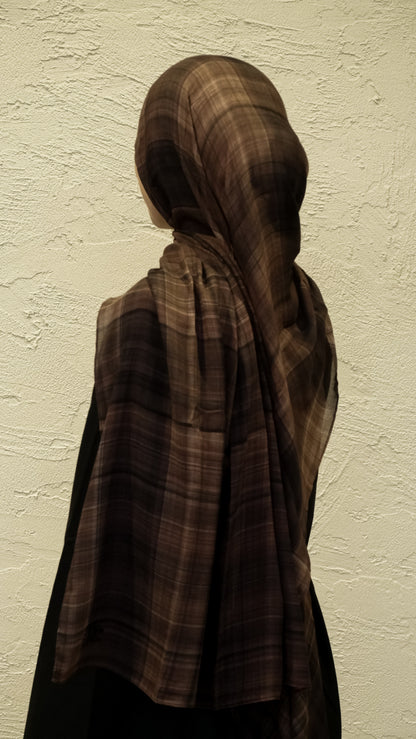 Coffee plaid printed modal hijab, alternate view