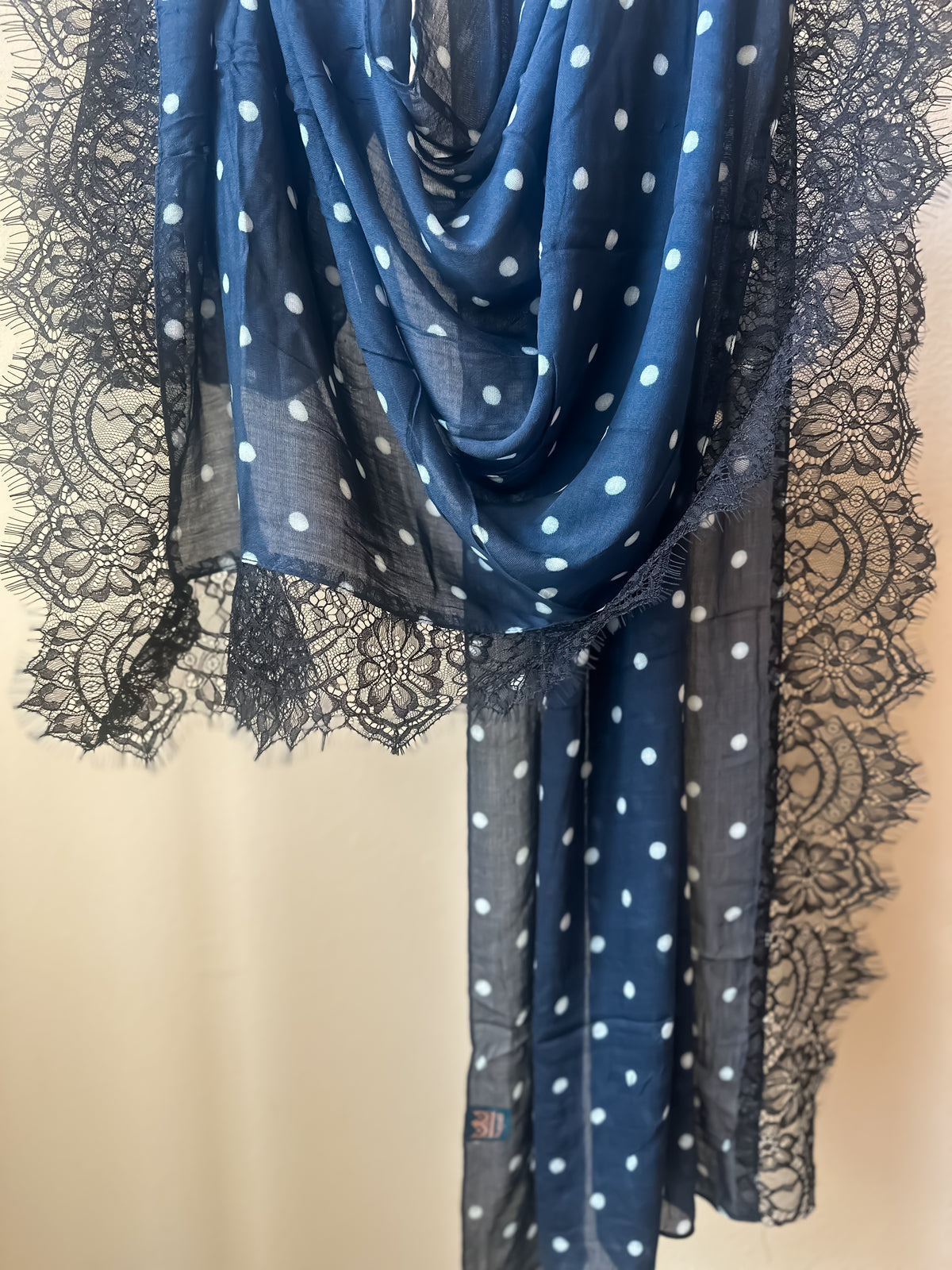 Navy & White Lace Printed Modal Hijab