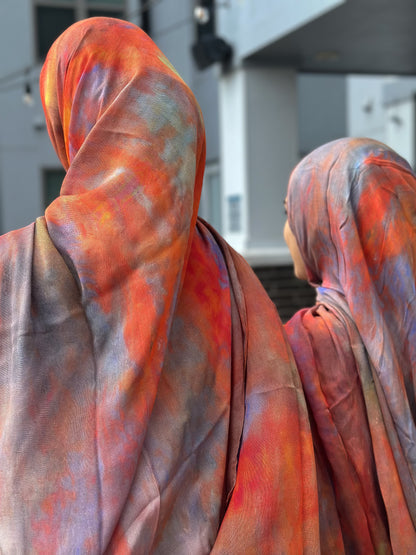 Crimson skies printed modal hijab in red