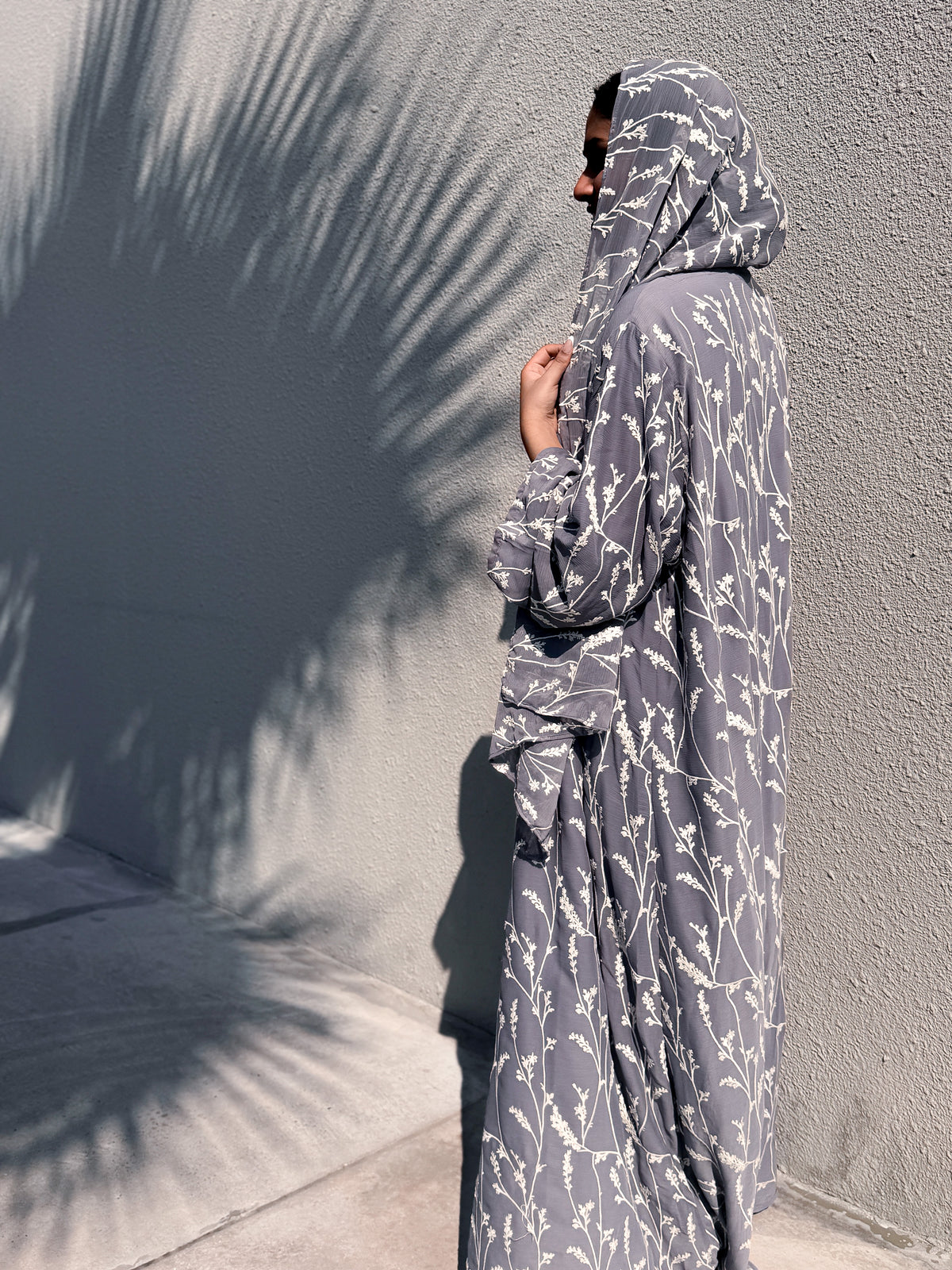 Grey Lavenders embroidered abaya, second alternate view