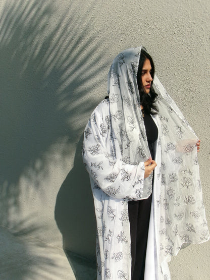 Black Rose embroidered open-front abaya with matching hijab
