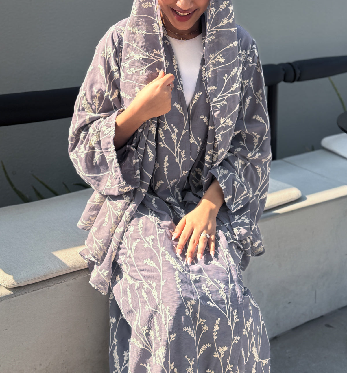 Grey Lavenders embroidered abaya, alternate view