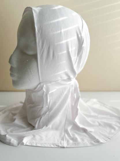 White bamboo jersey ninja undercap with adjustable ties