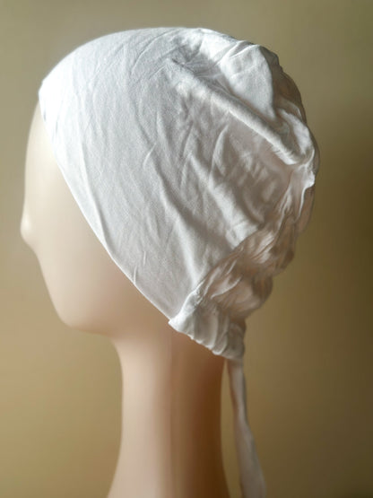 White cotton volume undercap with stretchy back tie
