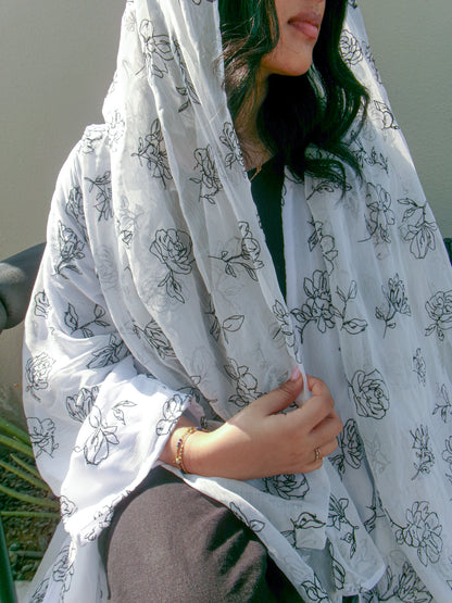 Black Rose embroidered abaya, embroidery detail