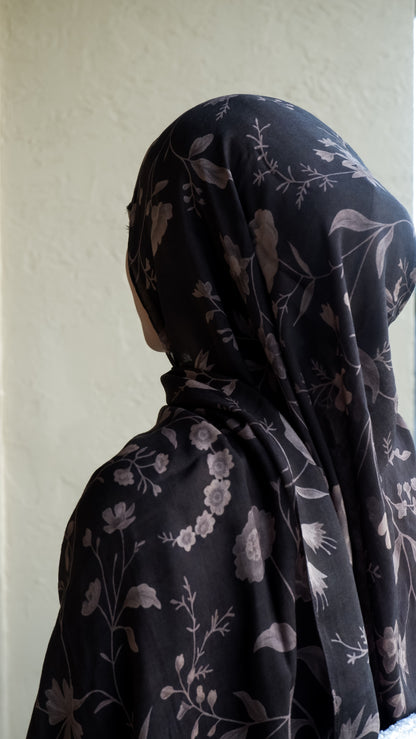 Vintage floral printed modal hijab, alternate view