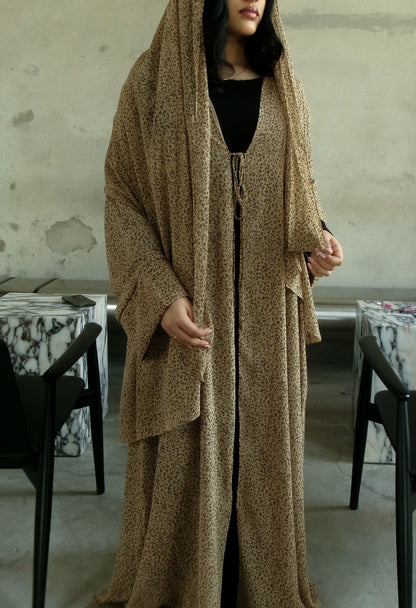 Desert Leopard leopard-print kimono abaya with matching hijab