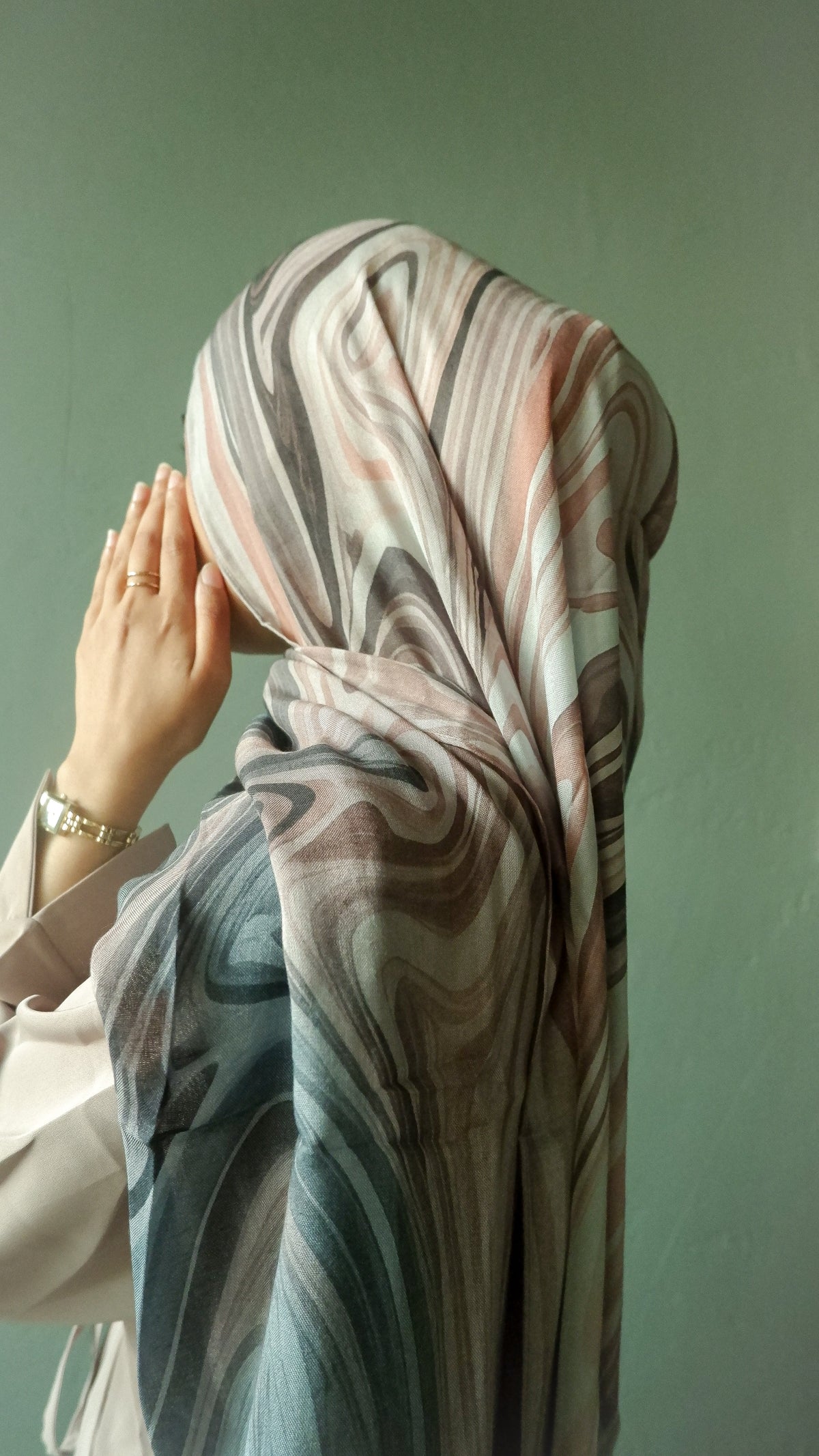 Aqua swirl printed modal hijab, alternate view