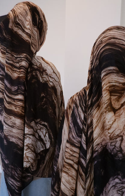 Black marble printed modal hijab, alternate view